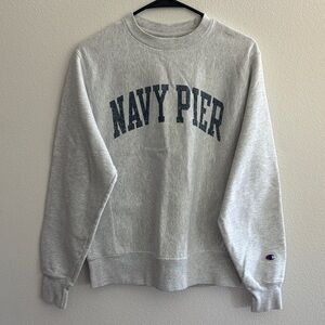 Champion Gray Crewneck Sweatshirt with Navy Print Navy Pier